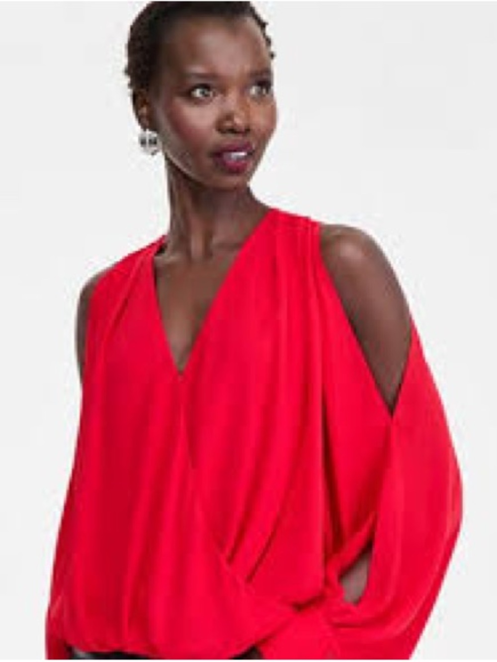 INC International Concepts Bright Red Long-Sleeve Draped V-Neck Top